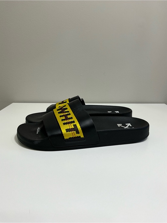 OFF-WHITE Industrial Belt Slides Black Yellow Logo Sandals EU 41 Virgil Abloh